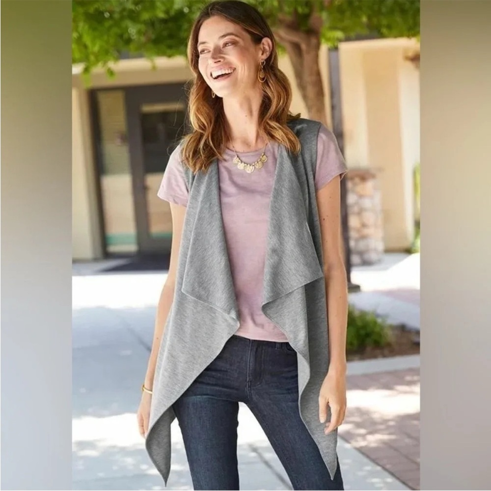 Matilda Jane Count it Out Vest Gray Open Drape Front Cardigan Soft XSmall